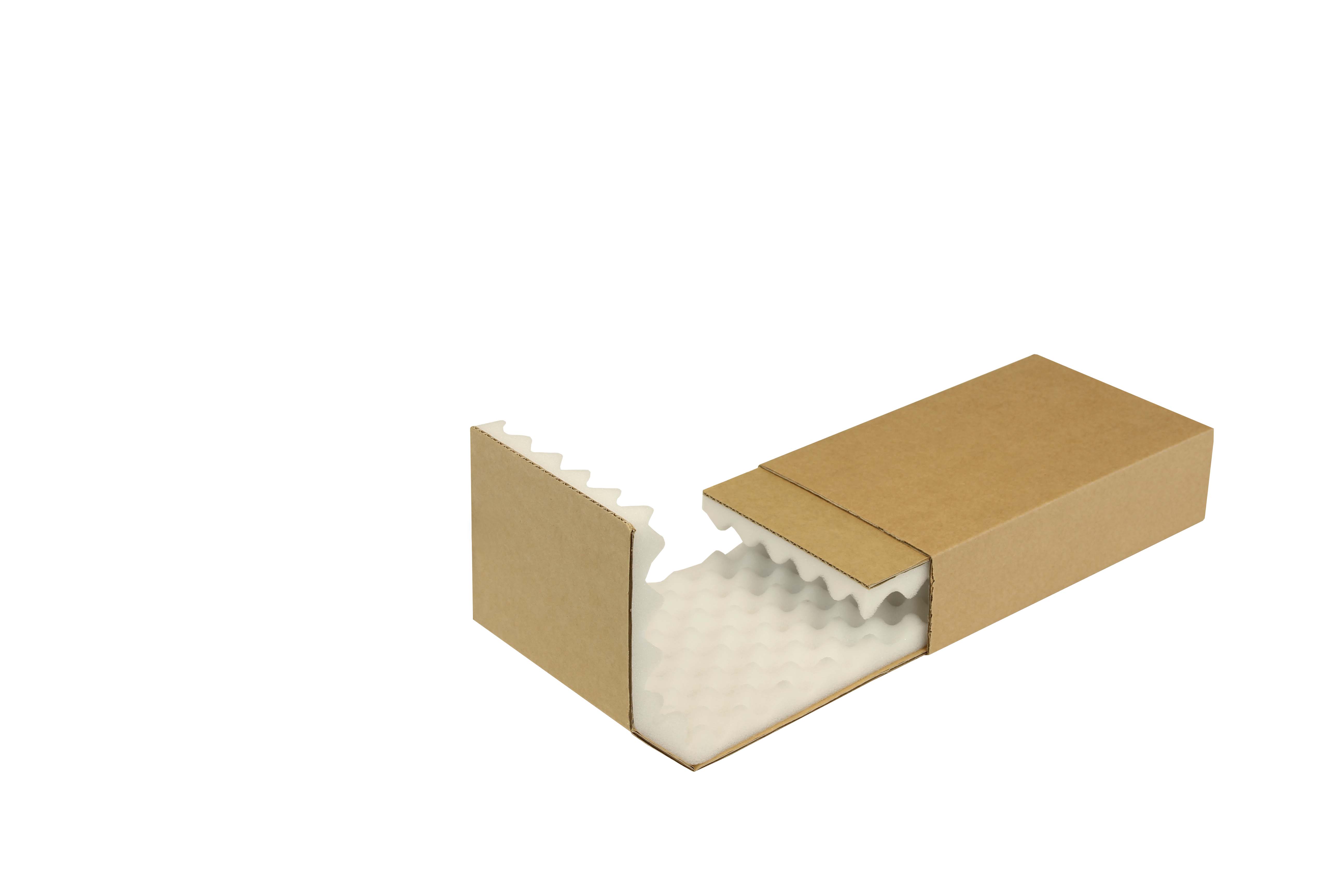 Noppenschaumverpackung, braun, Schaumhöhe 25 mm | 260 x 158 x 63 mm (L x B x H) Innenmaß | VE = 100 Stk.