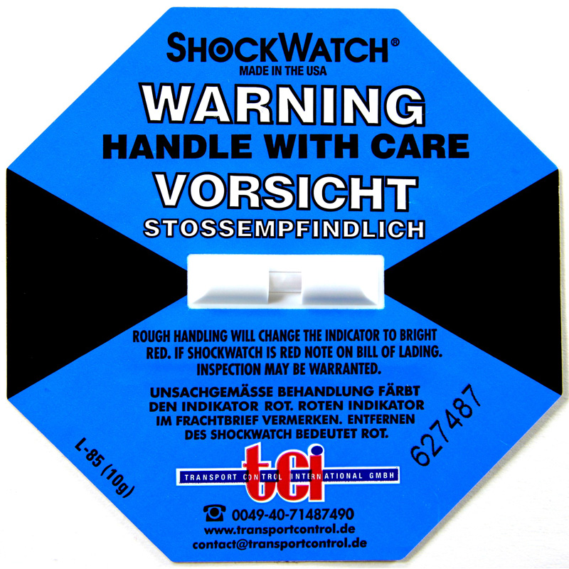 Schockindikator Shockwatch®, blau | Empfindlichkeit 10 g / 50 ms | VE = 50 Stk.