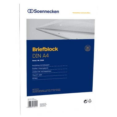 Soennecken Briefblock 2304 DIN A4 gelocht Lineatur28 kariert 50Blatt