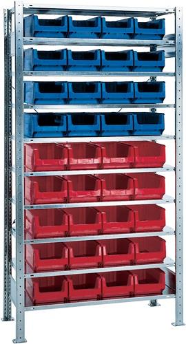 Steckregal H2000xB1000xT400mm Anbauregal 10 Stahlböden 16xMK3Z blau,20xMK3Z rot || VE = 1 ST
