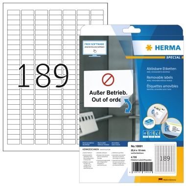 HERMA Haftetikett 10001 25,4x10mm weiß 4.725 St./Pack.