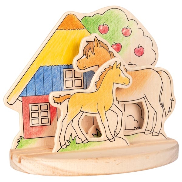 Ausmalbild aus Holz zum Aufstellen, Ponyhof Ausmalbild aus Holz zum Aufstellen, Ponyhof