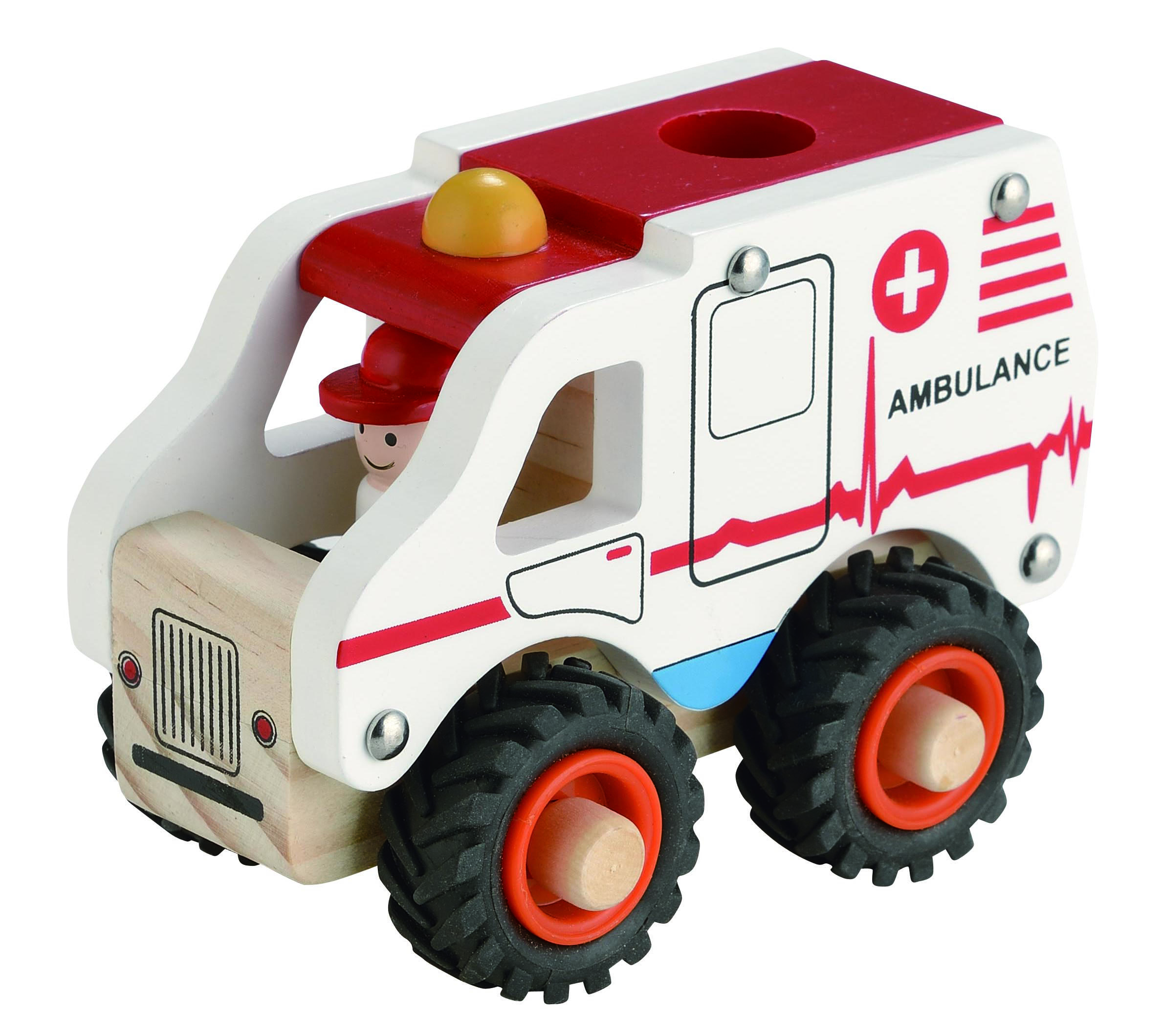 Krankenwagen aus Holz mit Gummirädern