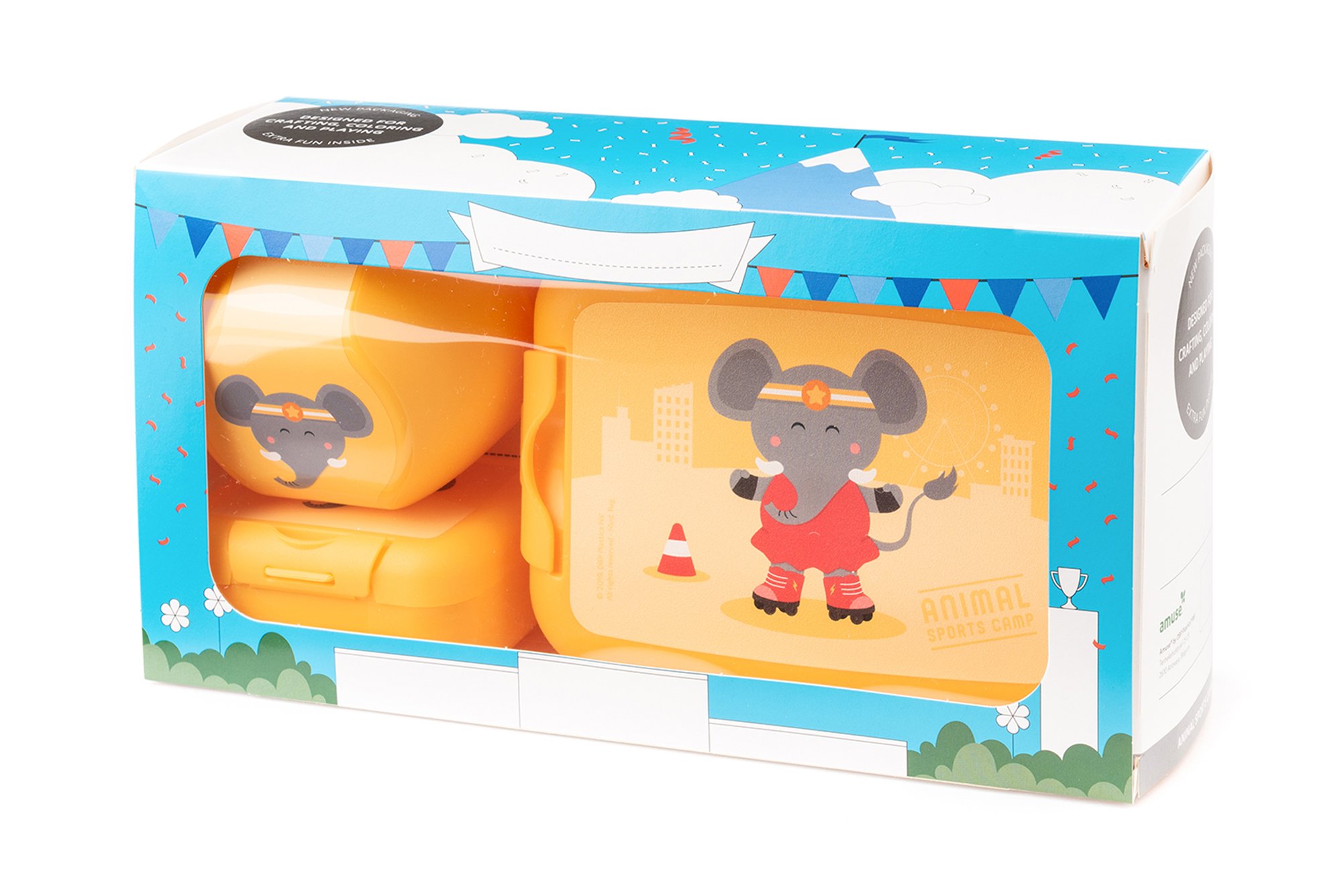 Geschenkset - Lunchbox + Snackbox + Obstbox - sportlicher Elefant