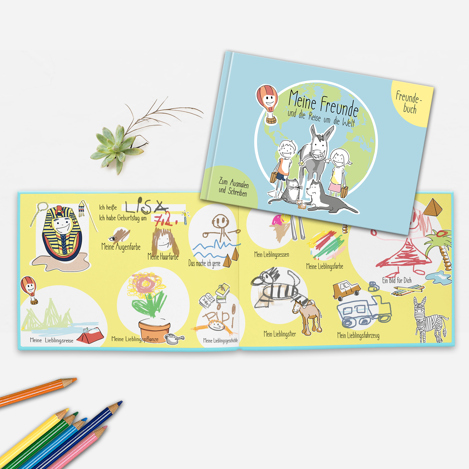 Freundebuch Kindergarten | Meine Freunde und die Weltreise | hellblau