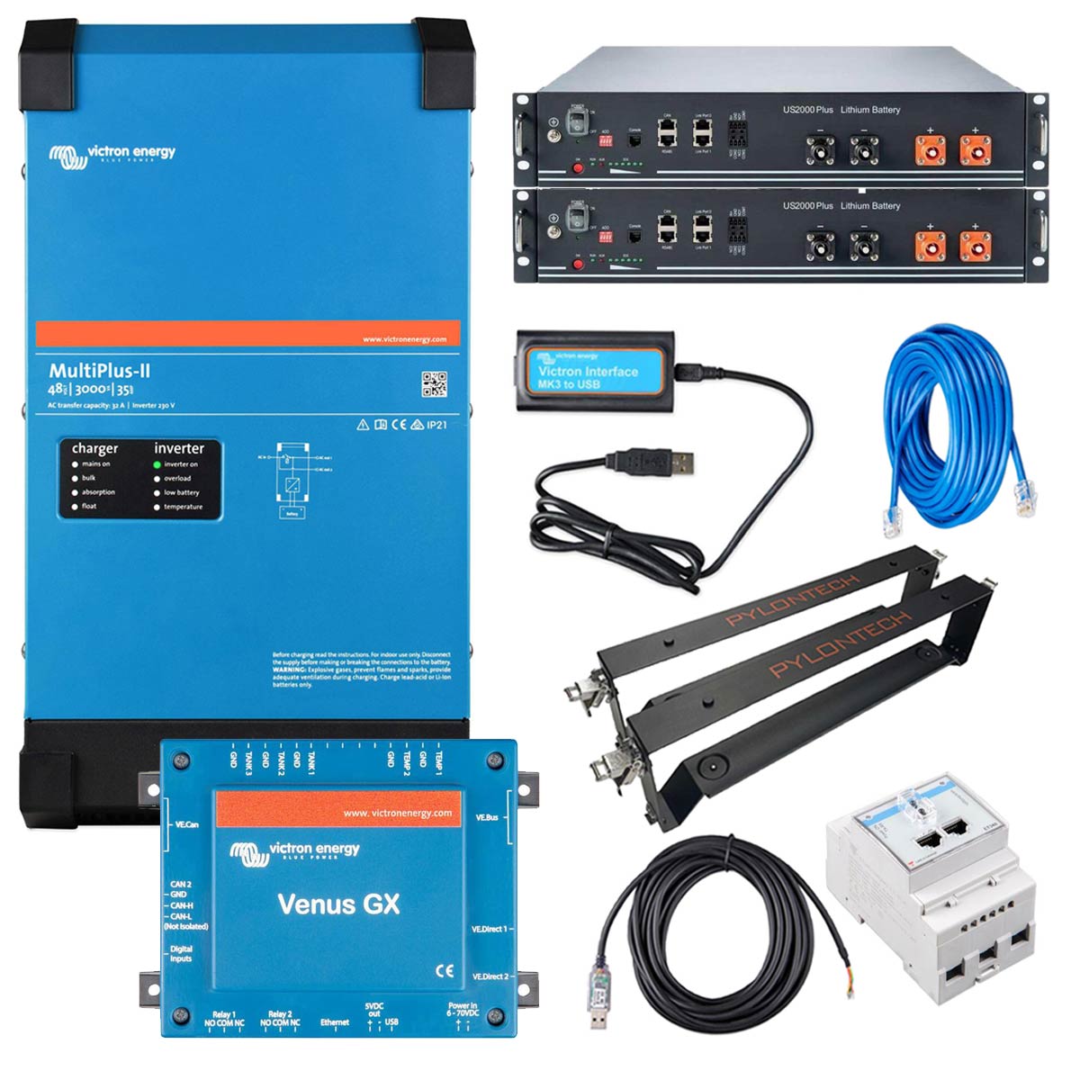 Victron Multiplus-II 48V 1-Phasen 3kVA Speicherset 2,4kWh Pylontech ...