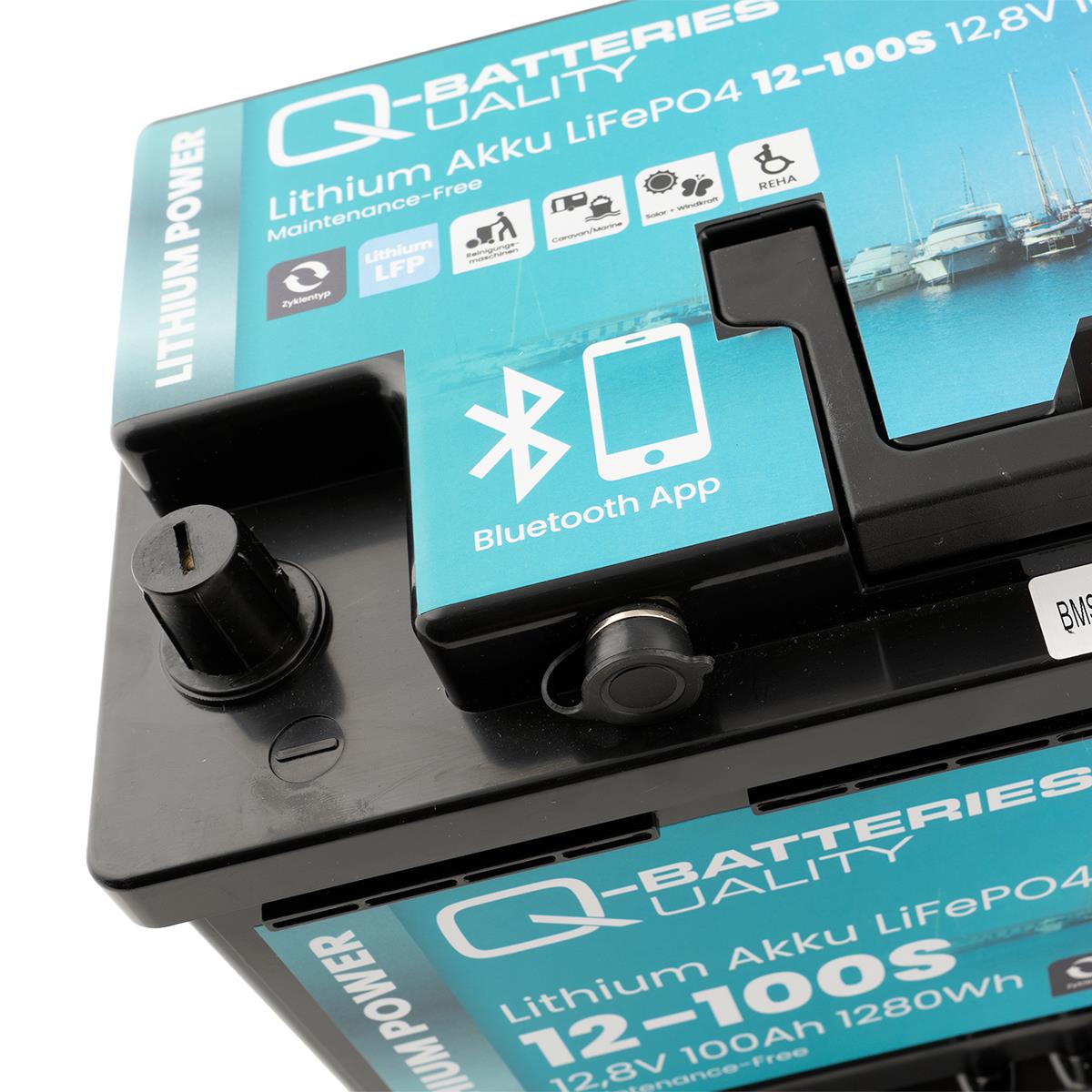 Q-Batteries Lithium Akku 12-100S 12,8V 100Ah 1280Wh LiFePO4 Batterie mit Bluetooth