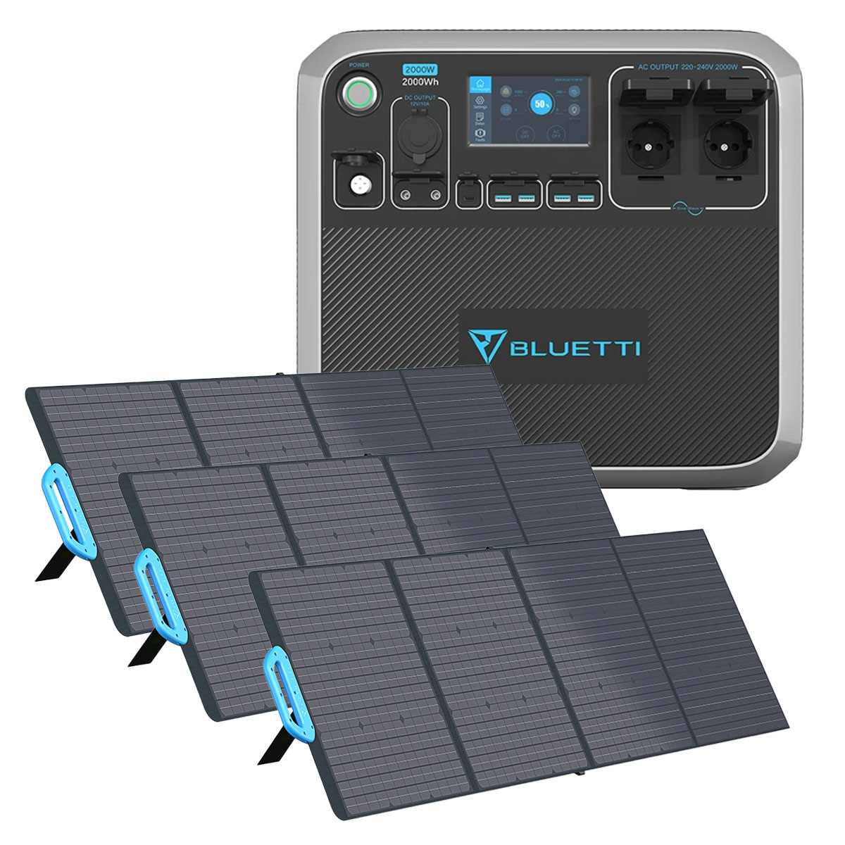 Bluetti AC200P 2000Wh Portable Powerstation mit 3x PV200 Solar Panel