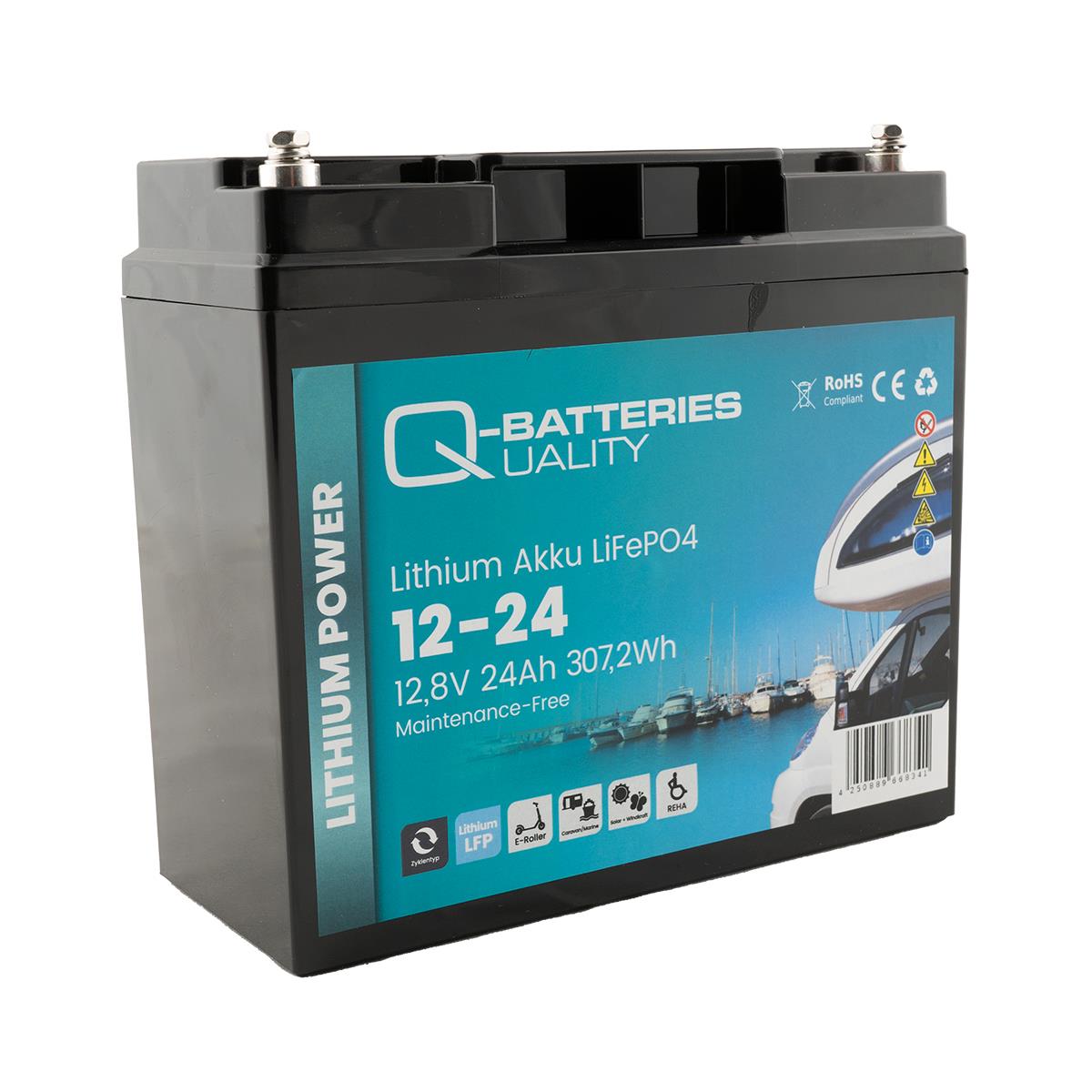 Q-Batteries Lithium Akku 12-24 12,8V 24Ah 307,2Wh LiFePO4 Batterie   