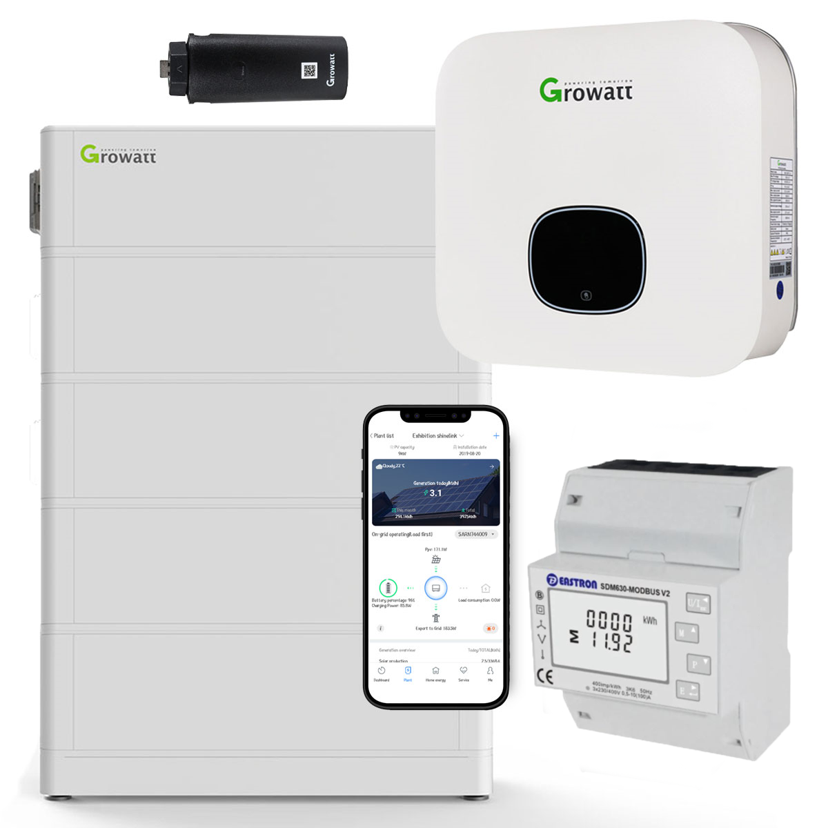 Growatt MIN 4200-XH 4,2kW Hybrid Wechselrichter mit 10.2kWh Solarspeicher-Set