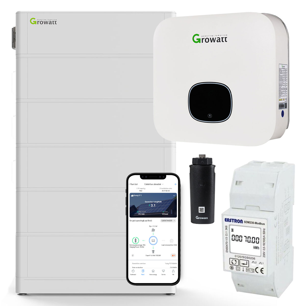 Growatt MIN 2500-XH 2,5kW Hybrid Wechselrichter mit 12.8kWh Solarspeicher-Set