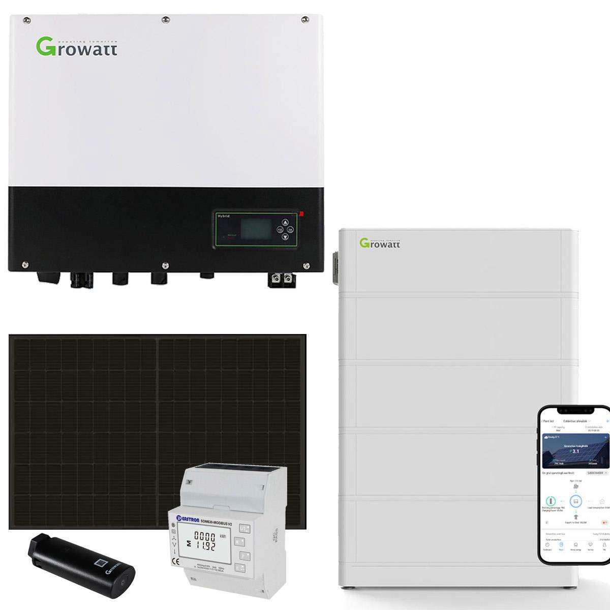 Growatt 4kWp PV Komplettanlage mit Glas Glas Modulen und 10,2kWh Speicher