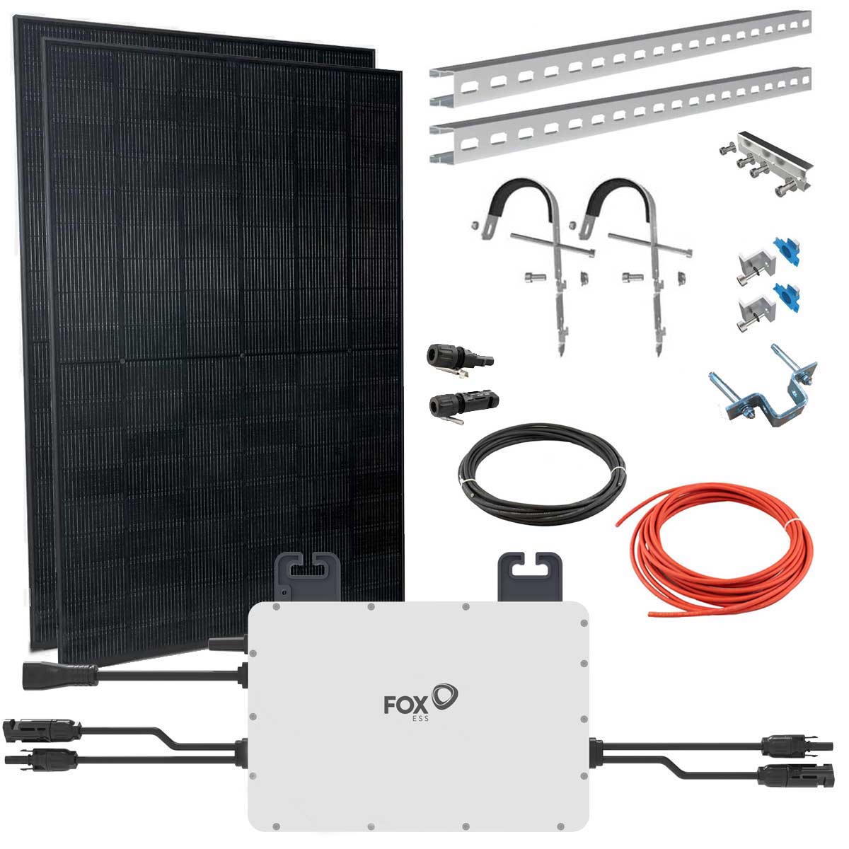 FOX ESS Balkonkraftwerk mit 860W Solarpanel, Fassaden-Halterung, M1-800-E 0,8kW