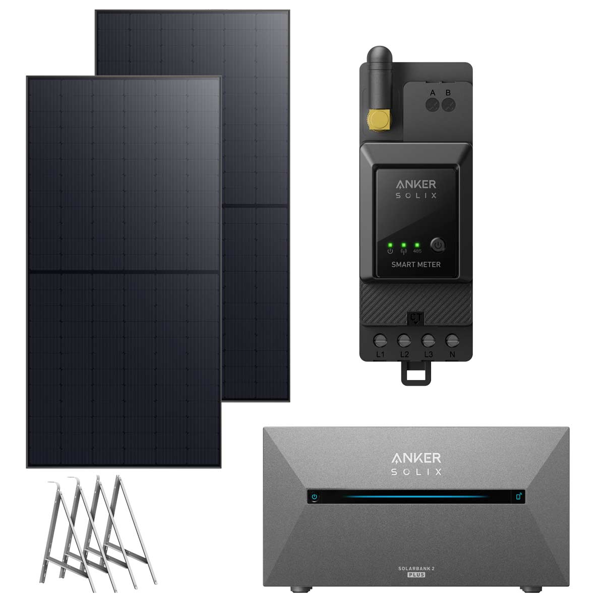 ANKER Balkonkraftwerk mit Speicher E1600 Plus, 1,6kW, Bodenhalterung und 2x 540W Panel
