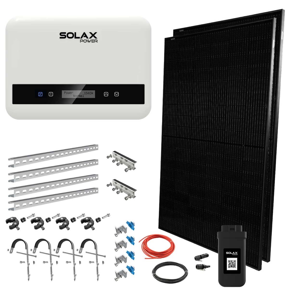 SolaX Balkonkraftwerk 800W mit Solarpanelen, Halterungen, WiFi, X1-Mini G4