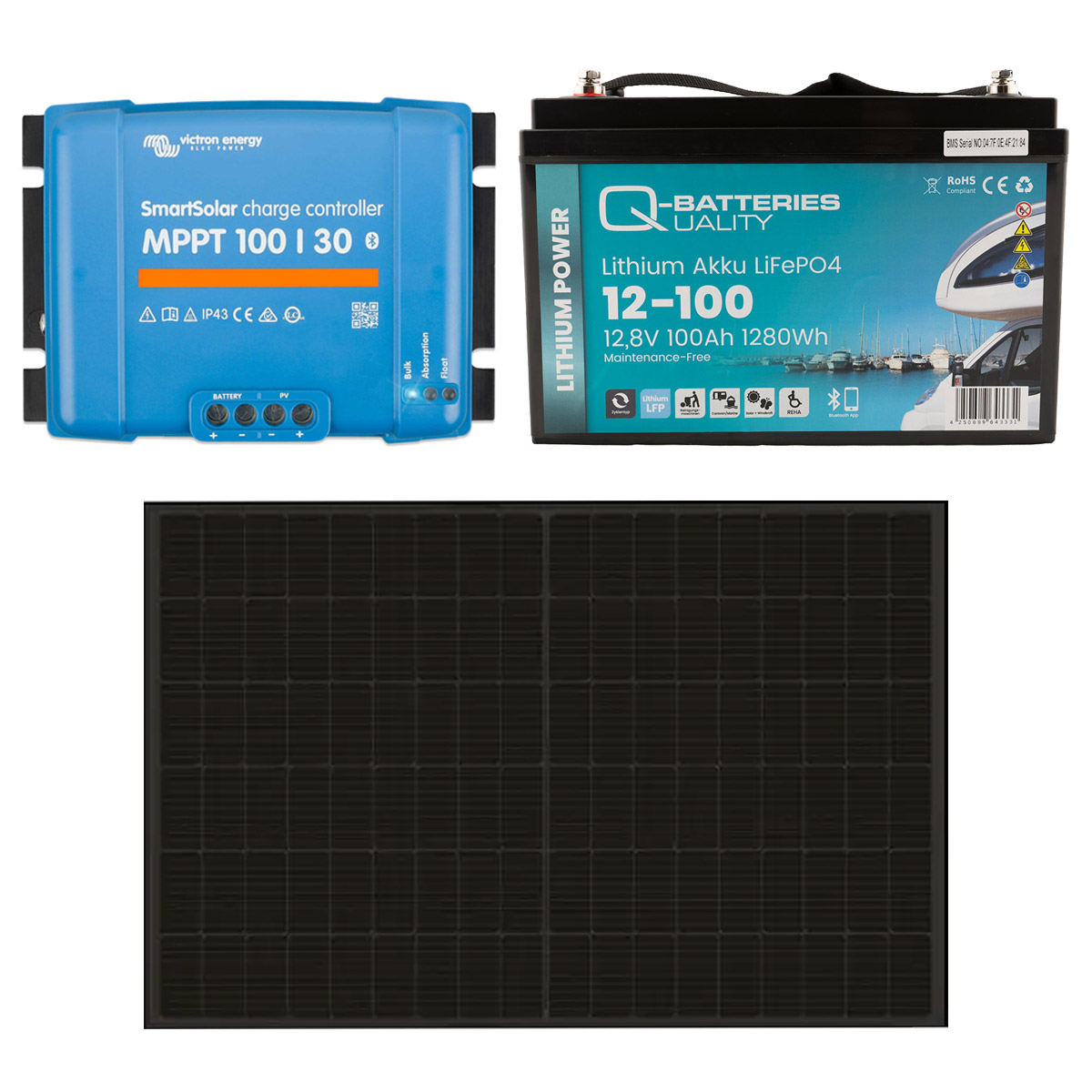 Inselanlage PV 400Wp 12V mit 1,2 kWh Lithium LiFePO4 Speicher