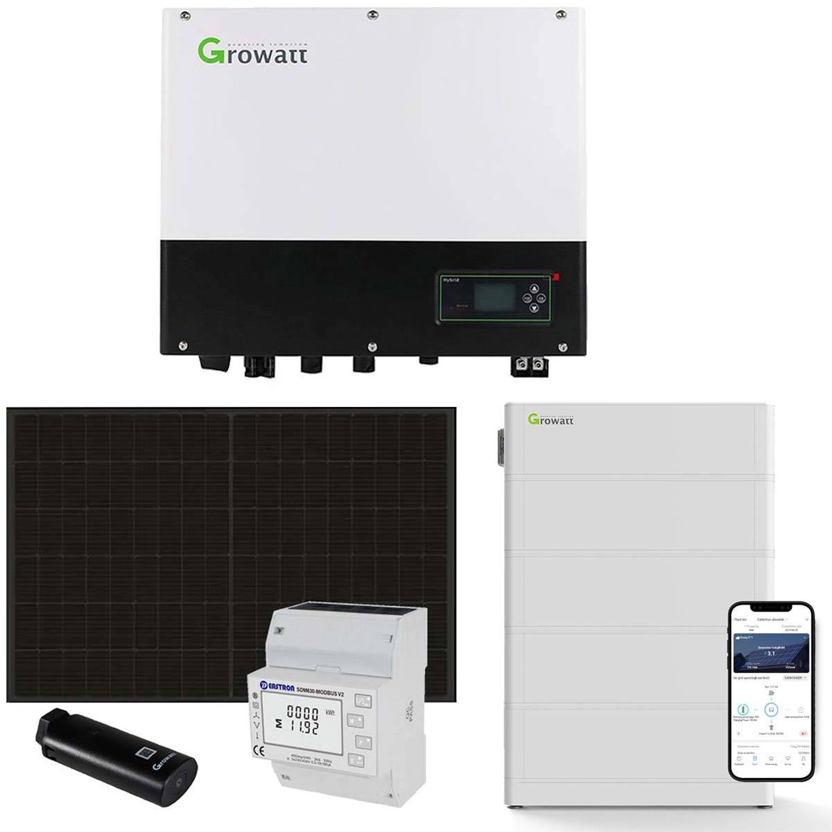 Growatt 5kWp PV Komplettanlage mit Glas Glas Modulen und 10,2kWh Speicher