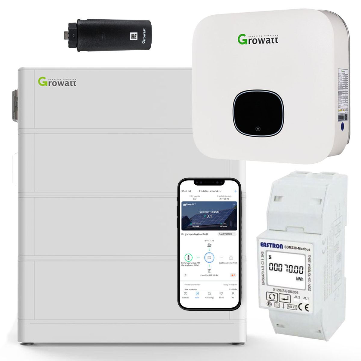 Growatt MIN 2500-XH 2,5kW Hybrid Wechselrichter mit 7.6kWh Solarspeicher-Set