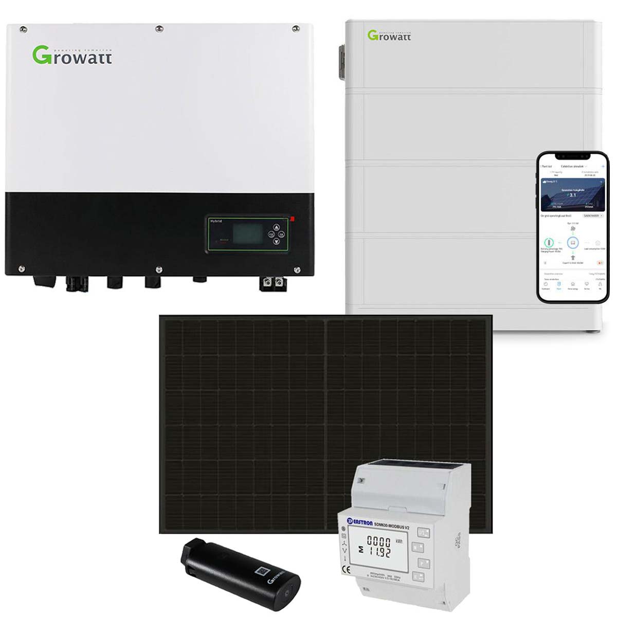 Growatt 5kWp PV Komplettanlage mit Glas Glas Modulen und 7,6kWh Speicher