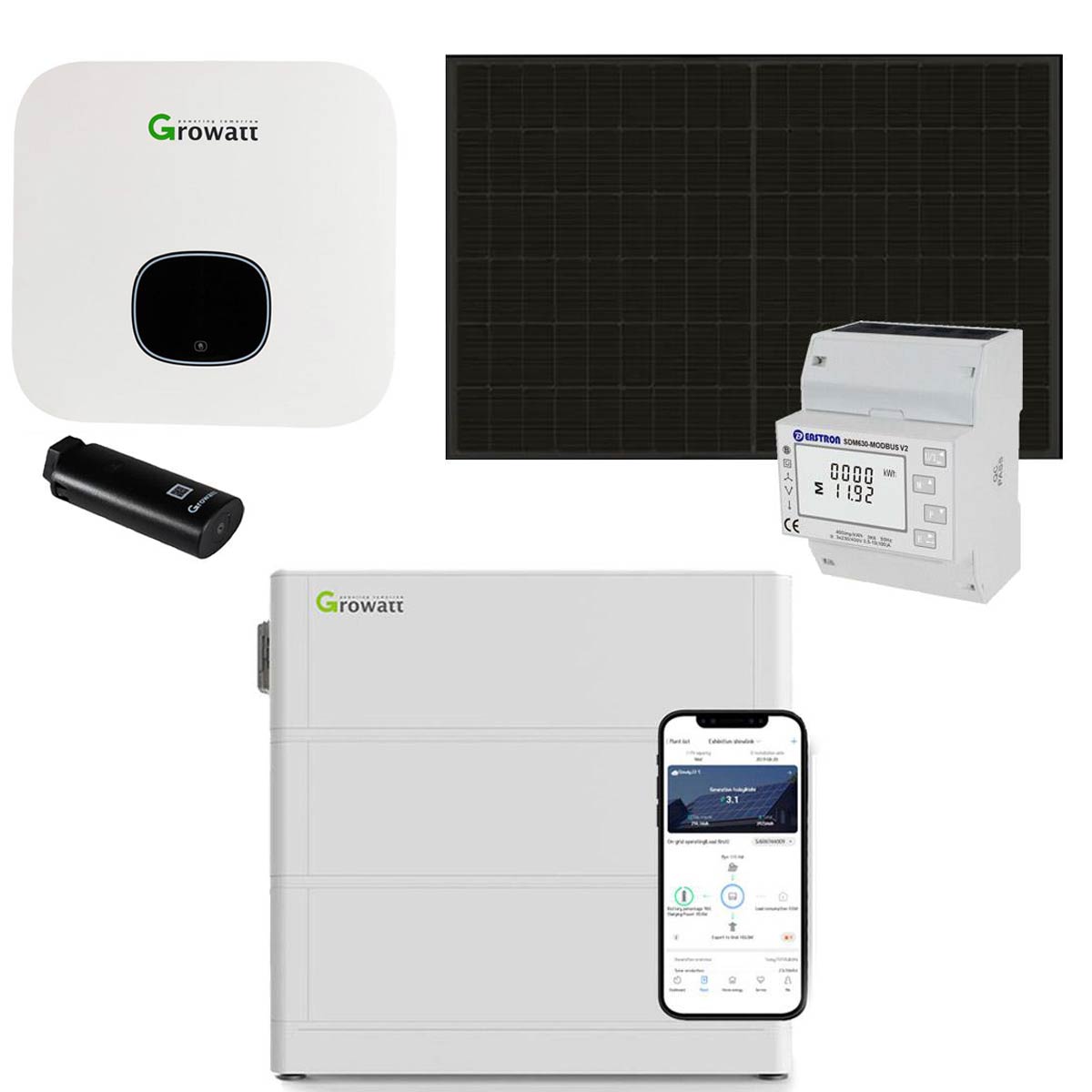 Growatt MIN4200TL-XH 4kWp PV Komplettanlage mit Glas Glas Modulen und 5,12 kWh Solarspeicher