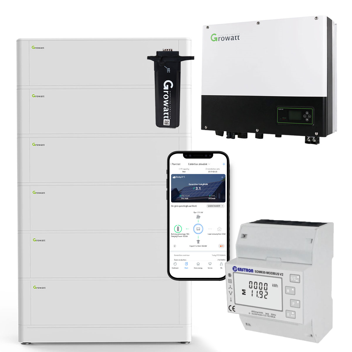 Growatt SPH3600 3,6kW Hybrid Wechselrichter mit 15.3kWh Solarspeicher-Set