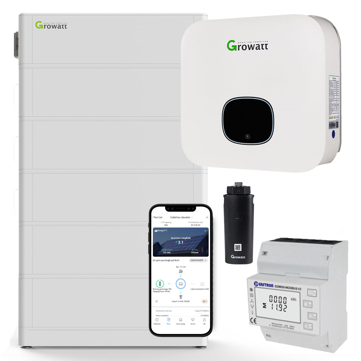 Growatt MIN 3000-XH 3kW Hybrid Wechselrichter mit 12.8kWh Solarspeicher-Set