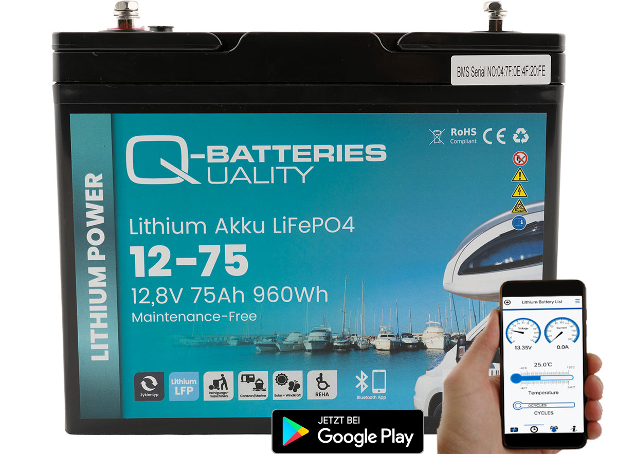 Q-Batteries Lithium Akku 12-75 12,8V 75Ah 960Wh LiFePO4 Batterie mit Bluetooth