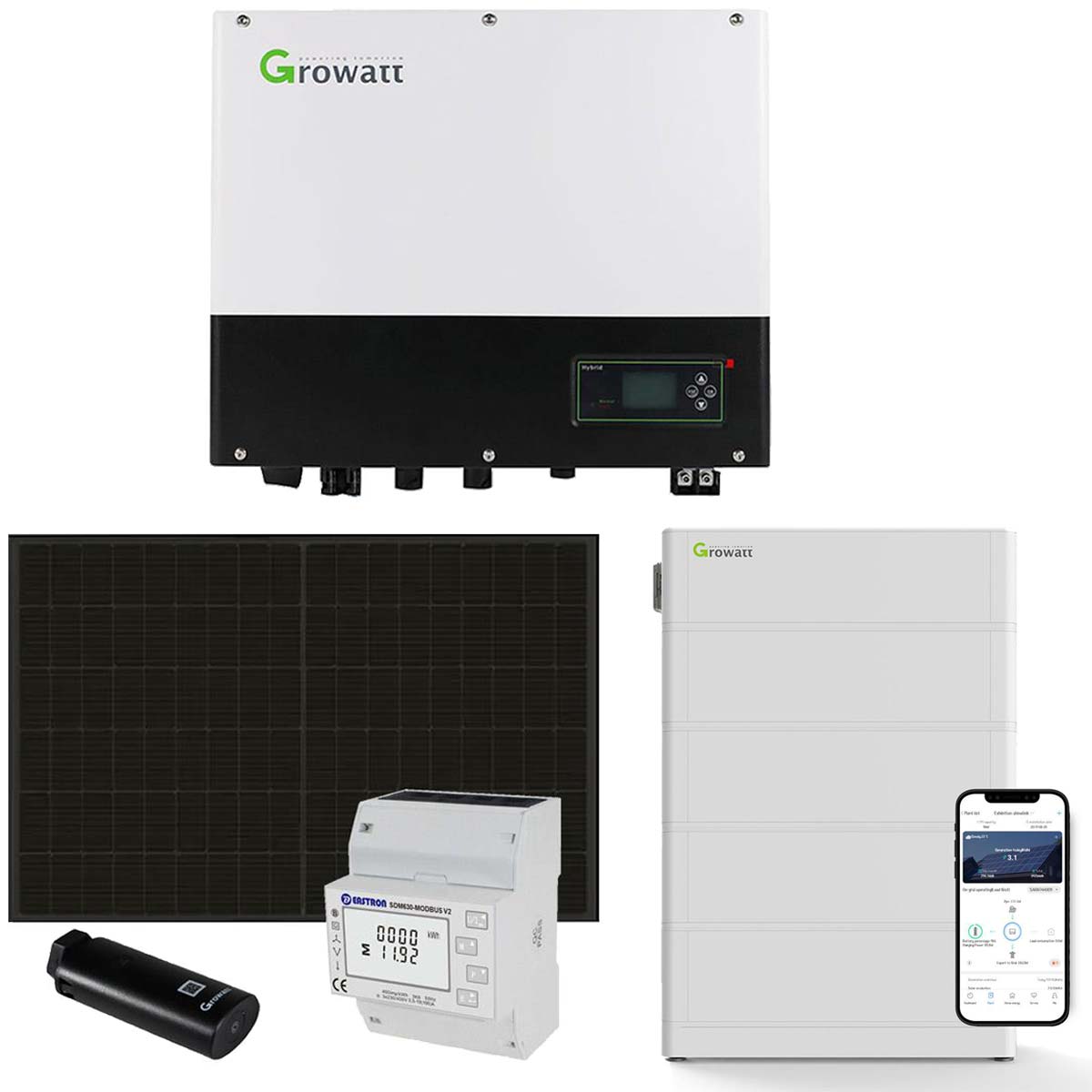 Growatt 5kWp PV Komplettanlage mit Glas Glas Modulen und 10,2kWh Speicher