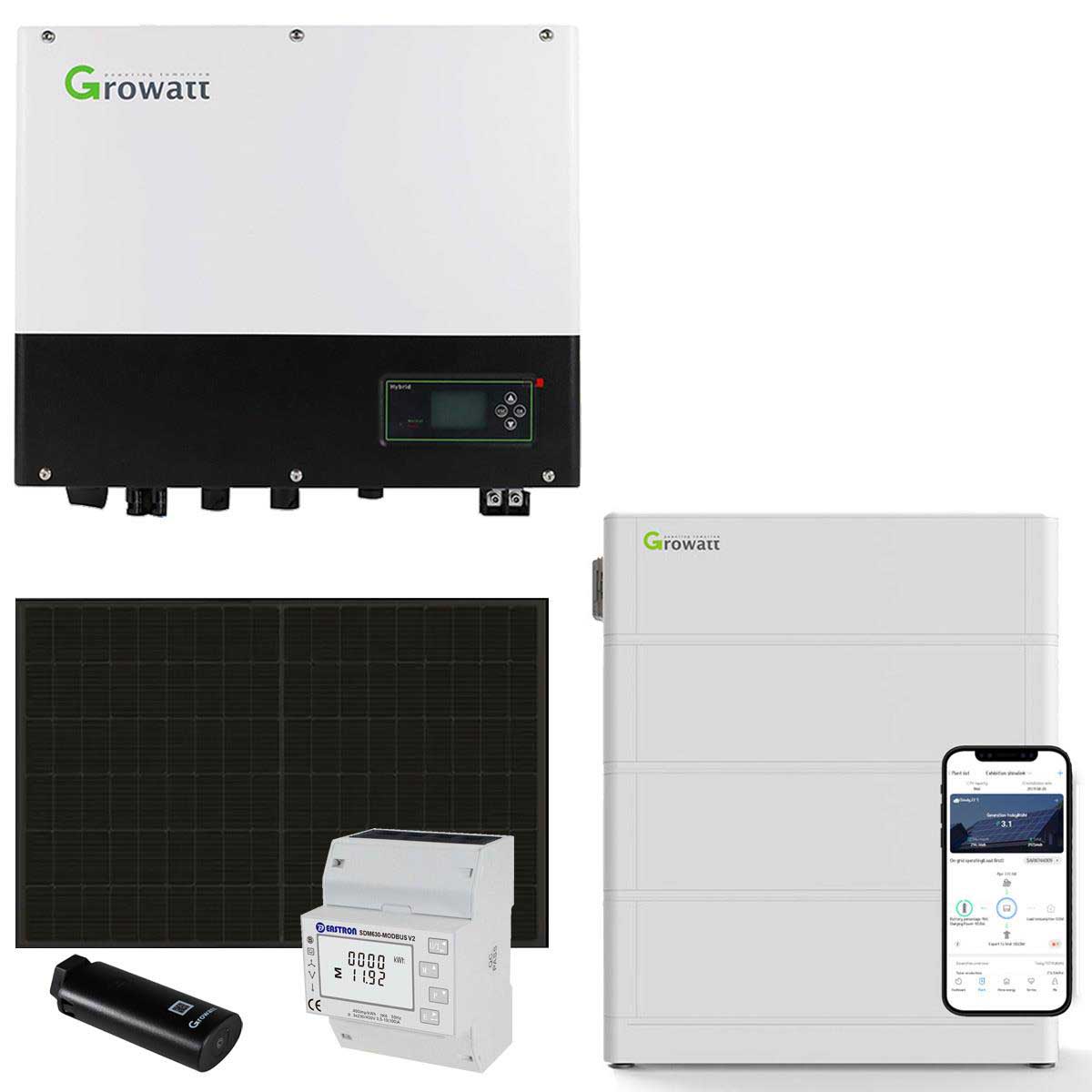 Growatt 4kWp PV Komplettanlage mit Glas Glas Modulen und 7,6kWh Speicher
