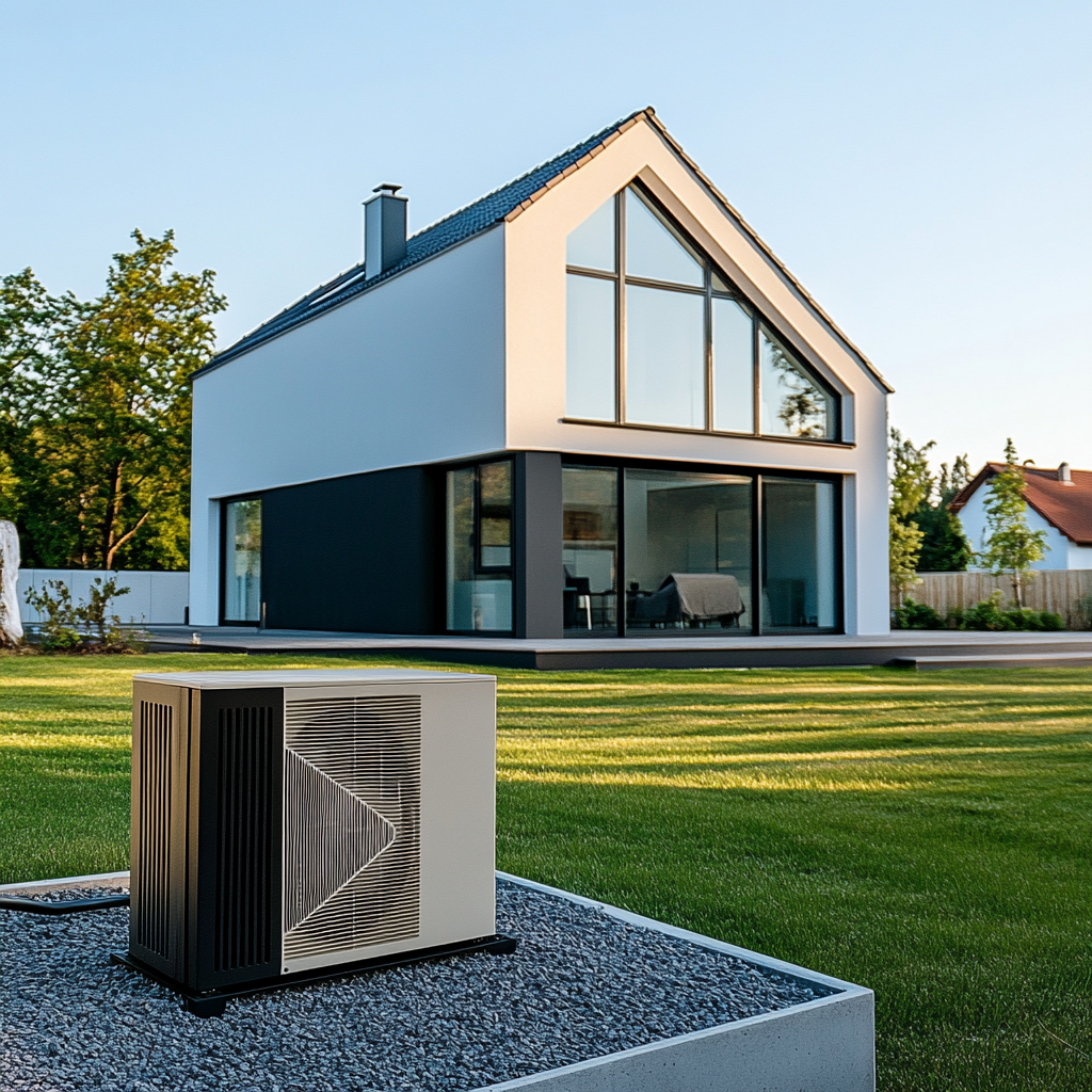 u9242263278_A_modern_air_source_heat_pump_in_front_of_a_conte_033e6ab0-8f3e-42b6-9670-fd770a148f36_1