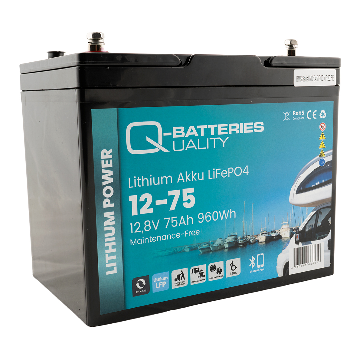Q-Batteries Lithium Akku 12-75 12,8V 75Ah 960Wh LiFePO4 Batterie mit Bluetooth