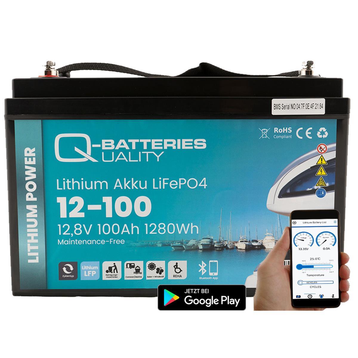 Q-Batteries Lithium Akku 12-100 12,8V 100Ah 1280Wh LiFePO4 Batterie mit Victron Orion Ladegerät