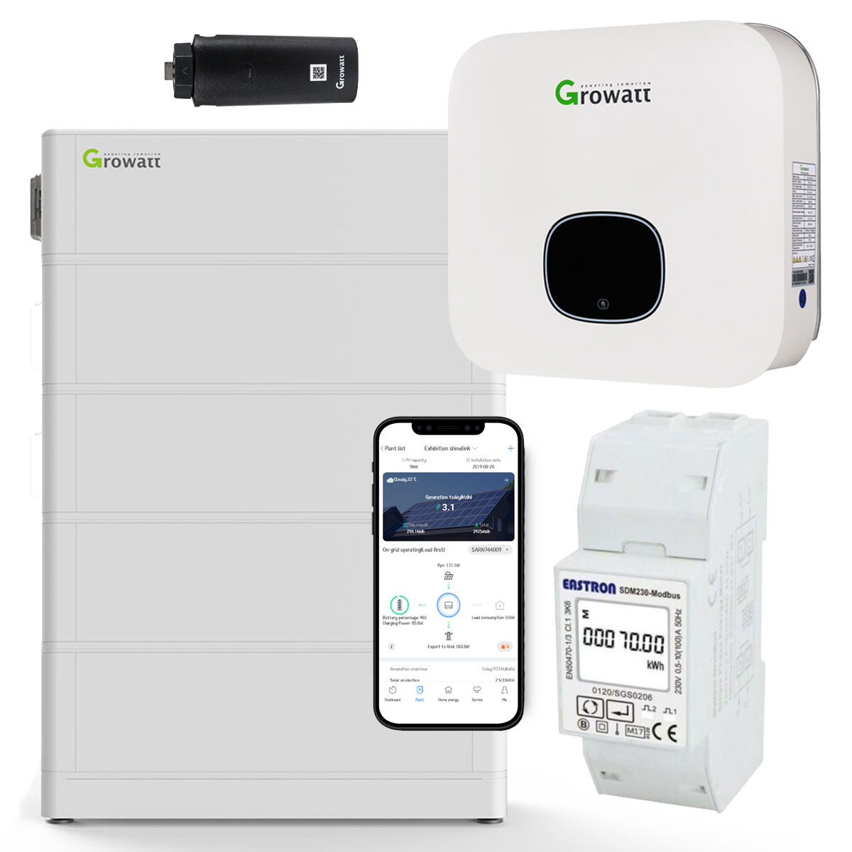 Growatt MIN 2500-XH 2,5kW Hybrid Wechselrichter mit 10.2kWh Solarspeicher-Set