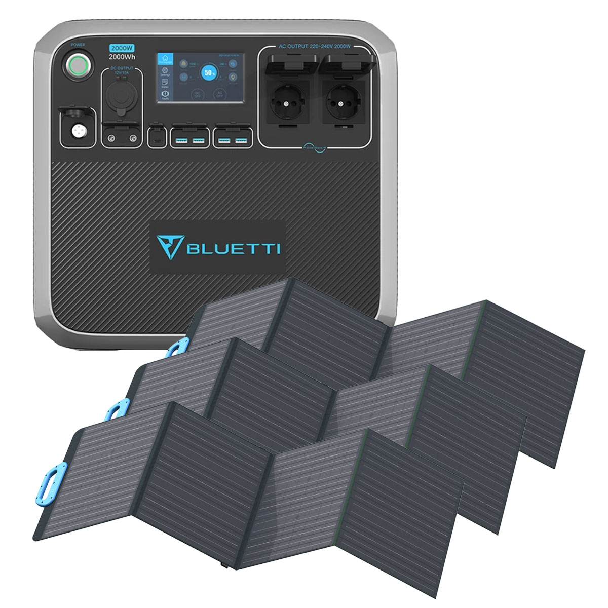 Bluetti AC200P 2000Wh Portable Powerstation mit 3x PV120 Solar Panel 120W