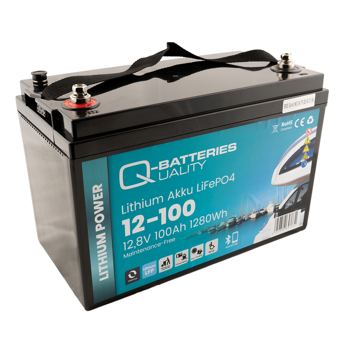 Q-Batteries Lithium Akku 12-100 12,8V 100Ah 1280Wh LiFePO4 Batterie mit Bluetooth  
