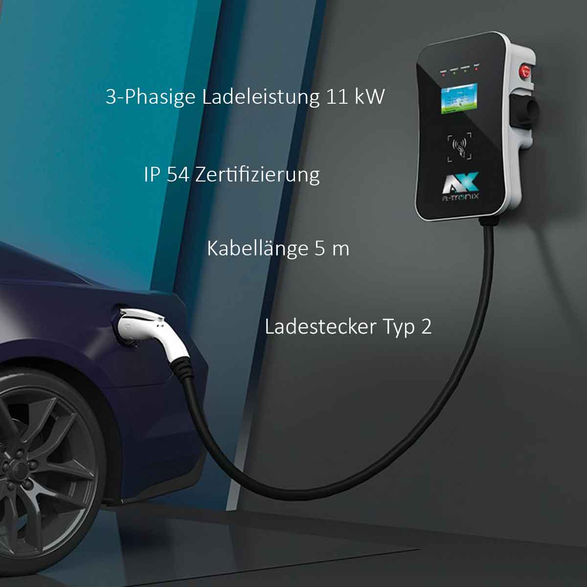 a-TroniX Wallbox 11kW Home Plus Ladestation E-Auto Typ2 16A 3-phasig,400V,  RFID, WLAN/LAN, OCPP 1.6, 5m Kabel