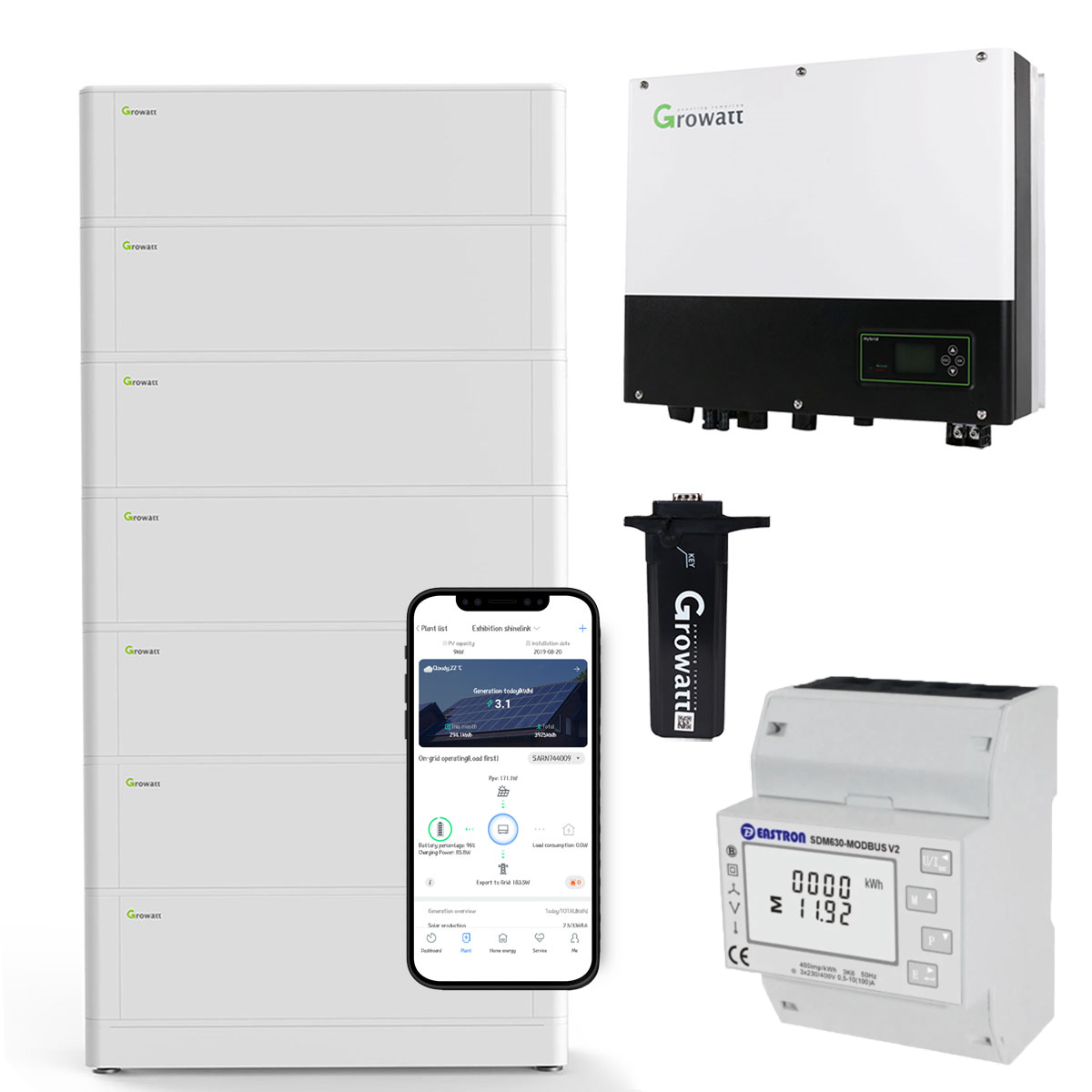 Growatt SPH3600 3,6kW Hybrid Wechselrichter mit 17.9kWh Solarspeicher-Set