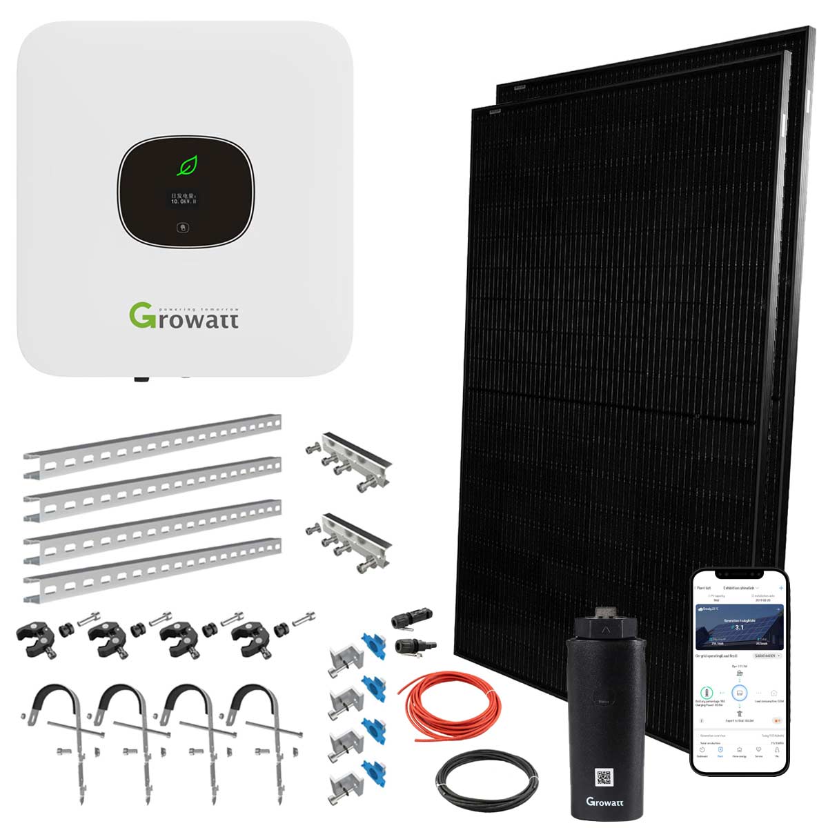 Balkonkraftwerk  MIC 800 0,8kW mit 800W Solarpanel, Halterungen, Wifi-Stick, Growatt