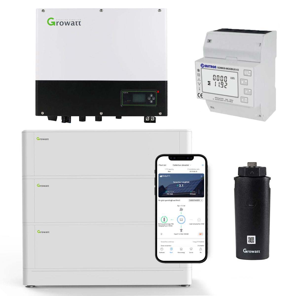 Growatt SPH4000TL BL-UP 4kW Hybrid Wechselrichter mit 7.6kWh Solarspeicher-Set