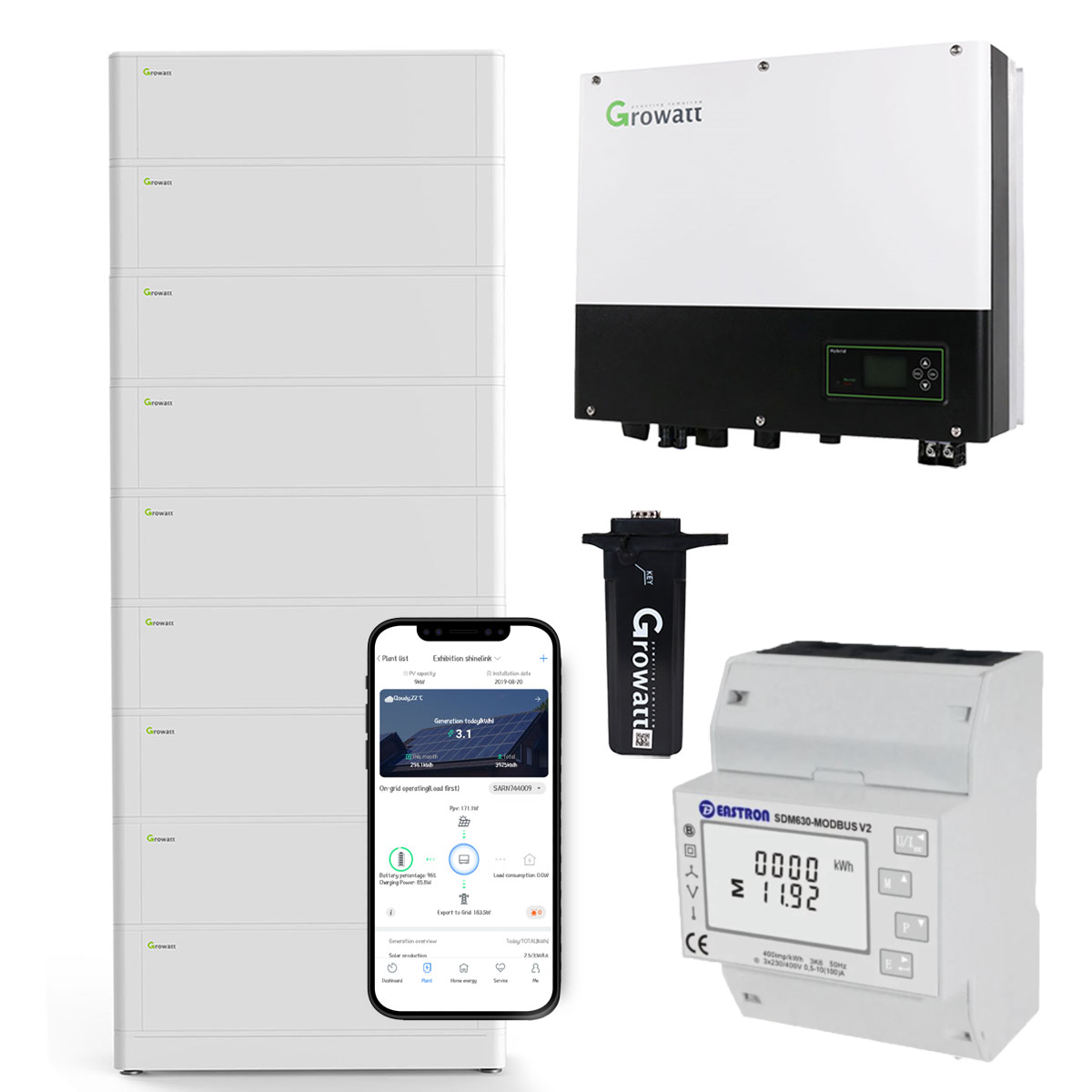 Growatt SPH3600 3,6kW Hybrid Wechselrichter mit 23.0kWh Solarspeicher-Set