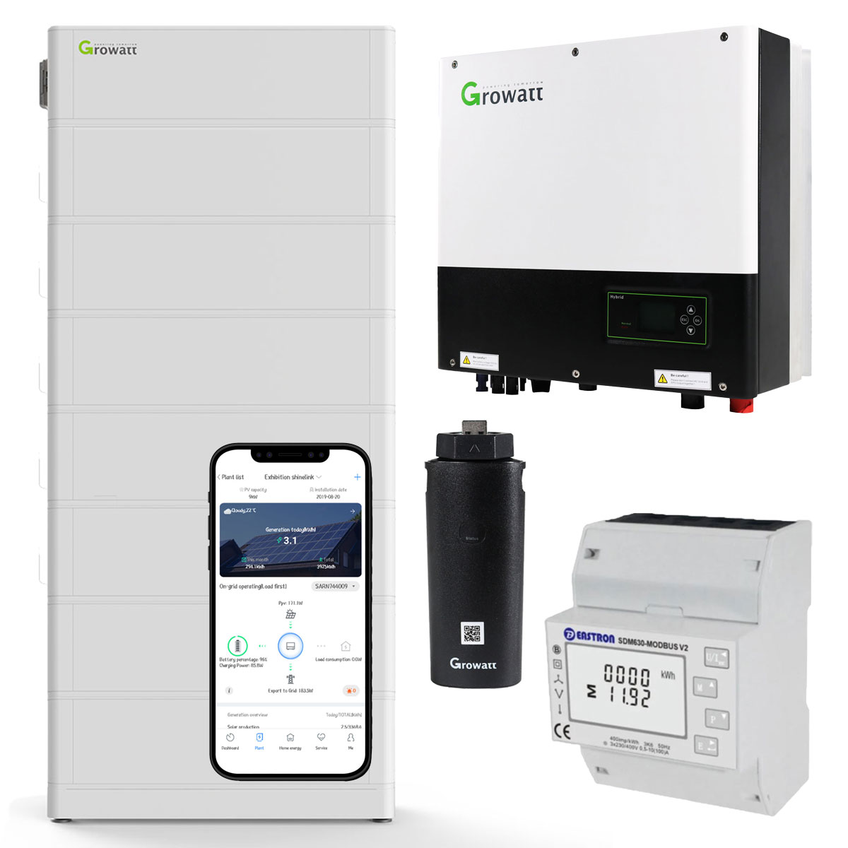 Growatt SPH5000TL3-BH-UP 5kW Hybrid Wechselrichter mit 17.9kWh Solarspeicher-Set