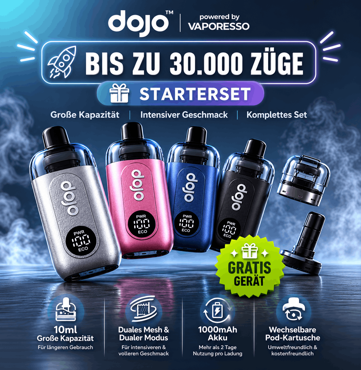 DOJO BLAST X Big Puff Starter Kit Black-Peach 20mg
