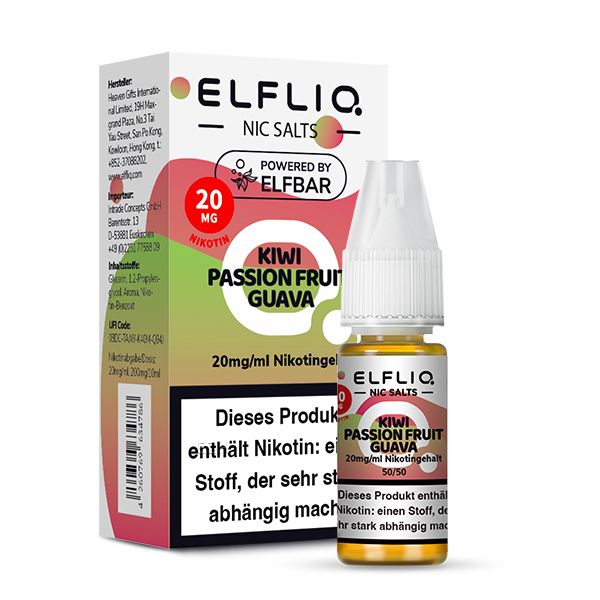 ELFBAR Liquid Kiwi Passion Fruit Guava ELFLIQ Nikotinsalz Liquid 10ml ELFBAR Liquid Kiwi Passion Fruit Guava ELFLIQ Nikotinsalz Liquid 10ml
