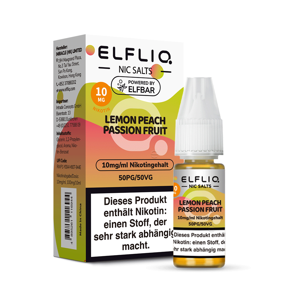 ELFBAR ELFLIQ Lemon Peach Passion Fruit Nikotinsalz Liquid 10ml 10mg Nikotin