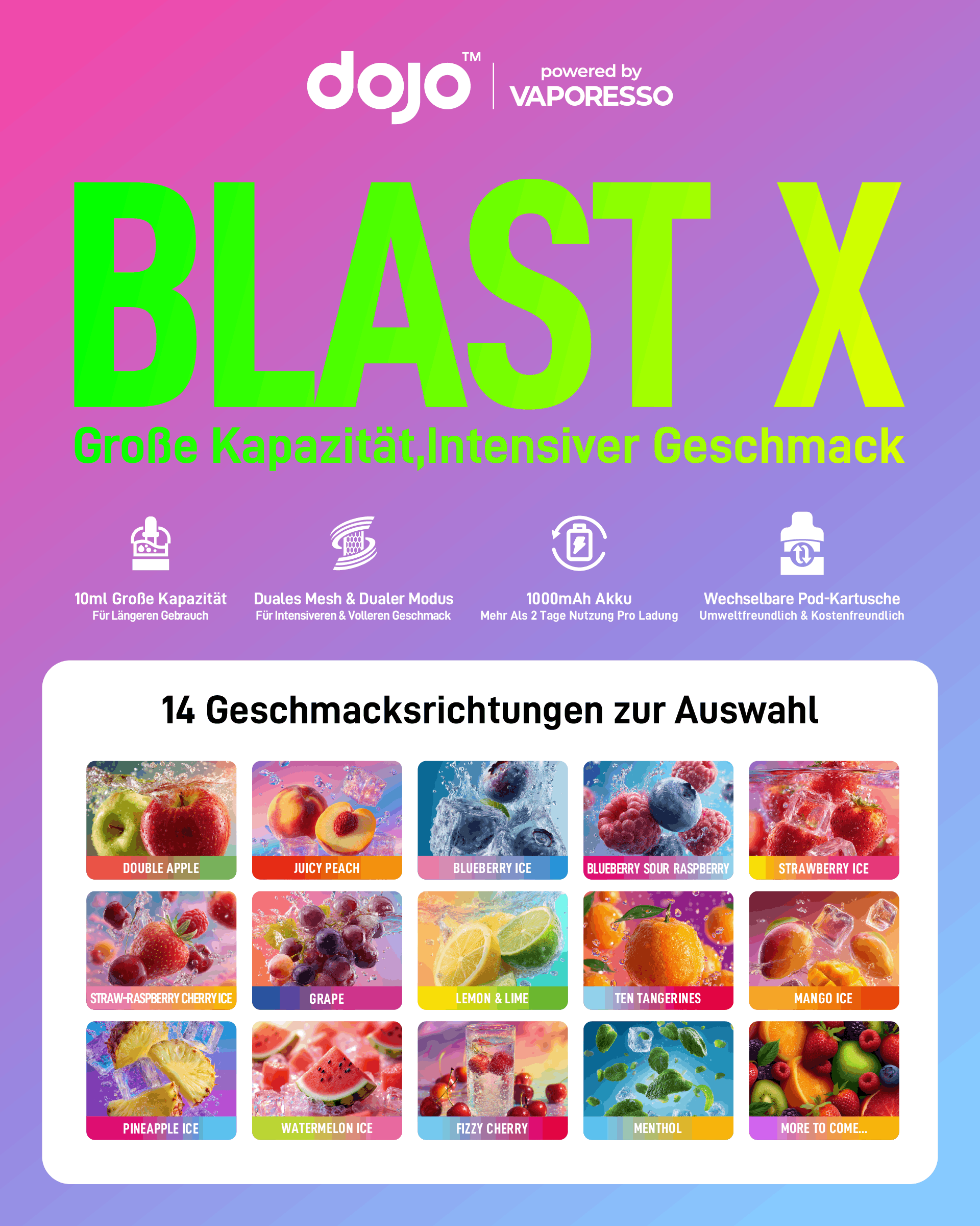 Dojo Blast X Liquid Pods 10ml 20mg Grape
-Ohne Pod-Mundstück
