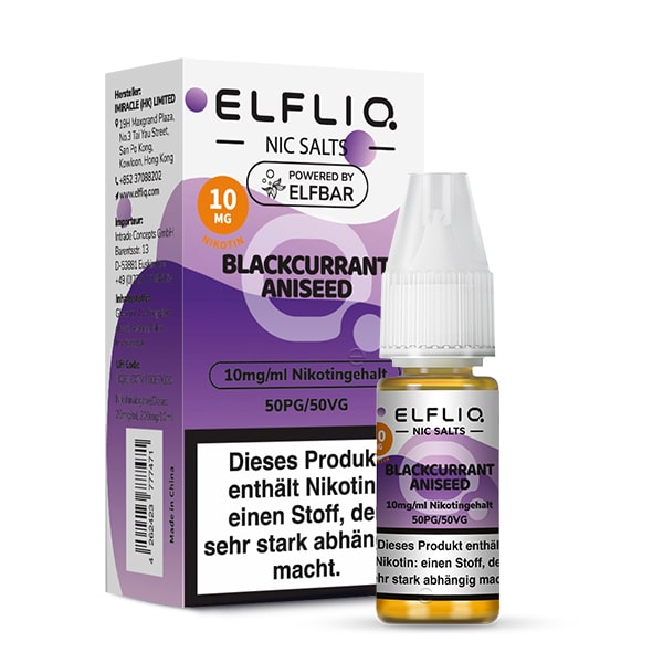 ELFBAR Liquid Blackcurrant Aniseed ELFLIQ Nikotinsalz Liquid 10ml ELFBAR Liquid Blackcurrant Aniseed ELFLIQ Nikotinsalz Liquid 10ml