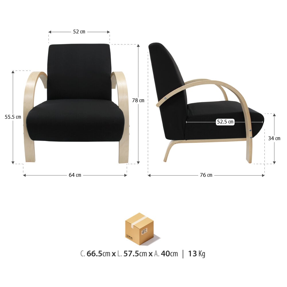 Polstersessel Lounge Sessel mit hochwertigem gepolsterten Stoffbezug - Schwarz