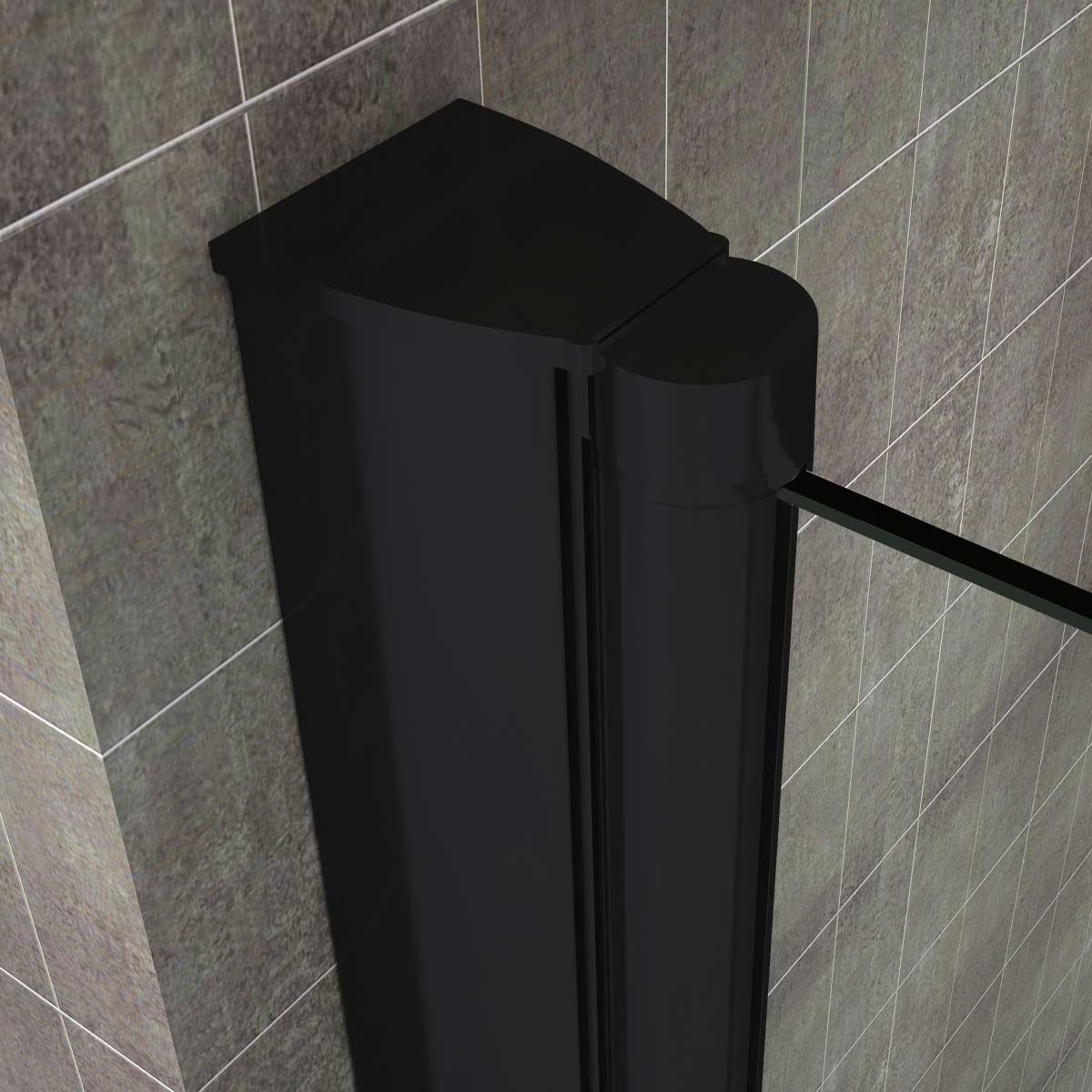 Duschtür Mila mit Falttür aus klarem ESG Sicherheitsglas BLACK EDITION