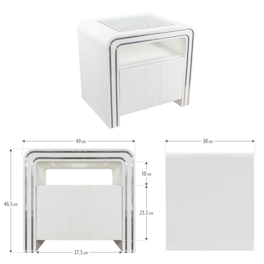 Nachttisch Kommode Nachtkonsole Weiß aus hochwertigem Kunstleder - S85