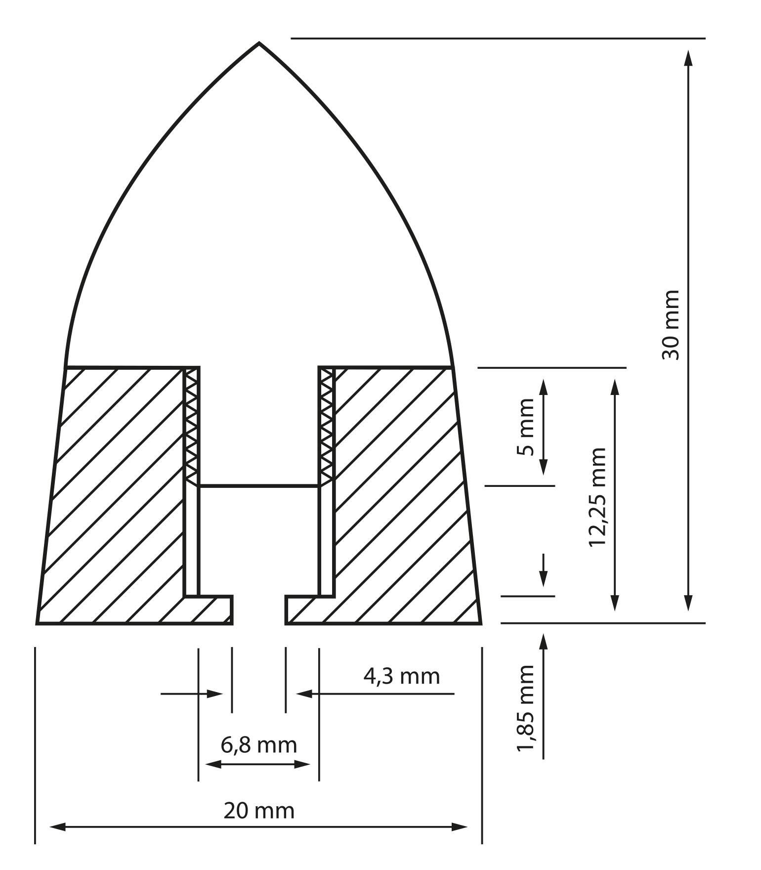 Dynavox Bullet Spikes Chrom Schemazeichnung.